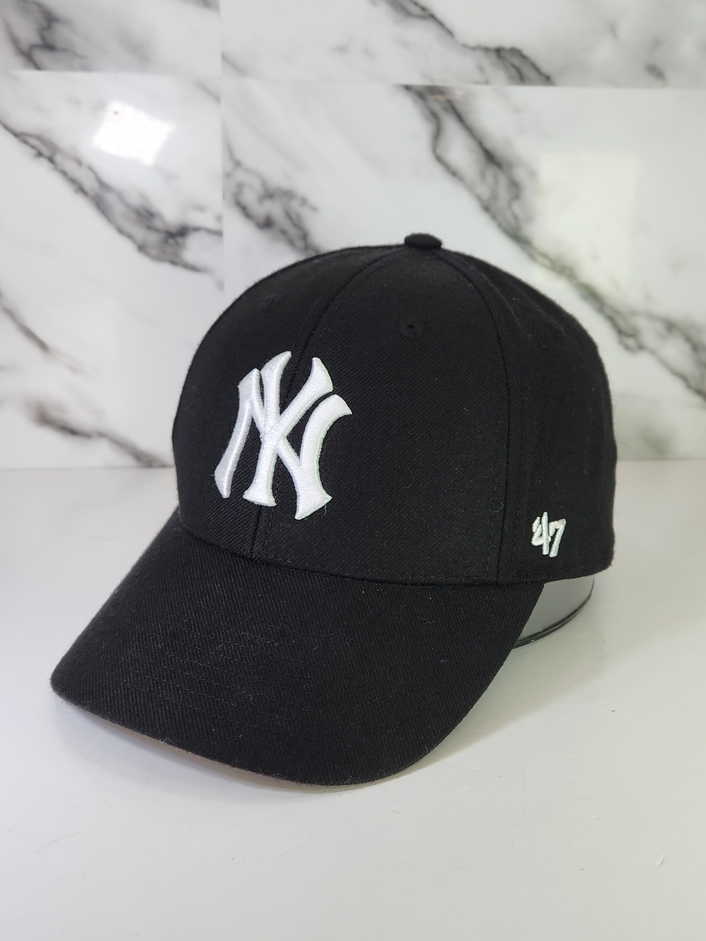 New York Cap. NY Yankees Black Baseball Cap with White Logo Adjustable Unisex